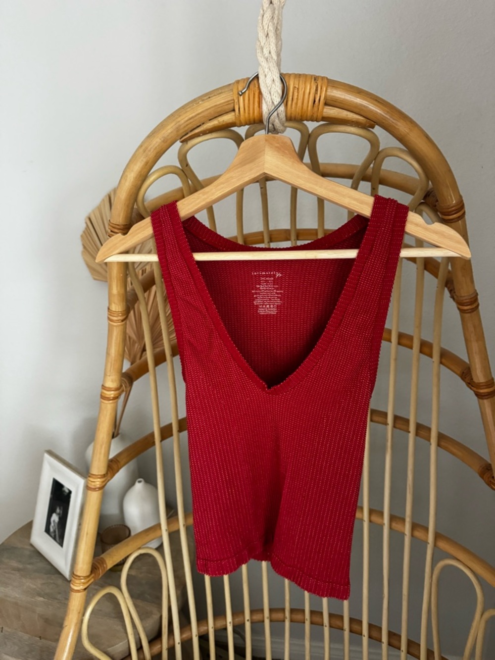 Free People Deep Red Ribbed V-Neck Tank